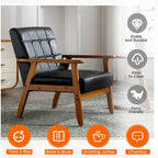 Fauteuil d'appoint capitonné en lin/PU pour salon/chambre, avec pieds en bois