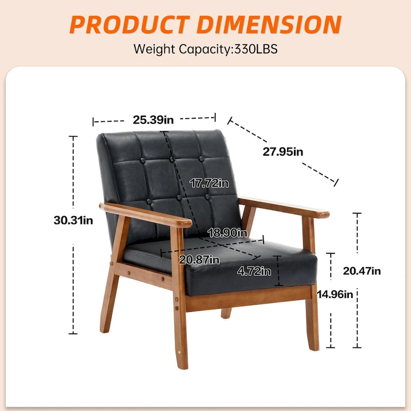Fauteuil d'appoint capitonné en lin/PU pour salon/chambre, avec pieds en bois