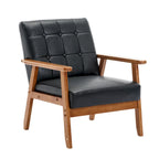 Fauteuil d'appoint capitonné en lin/PU pour salon/chambre, avec pieds en bois