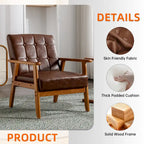 Fauteuil d'appoint capitonné en lin/PU pour salon/chambre, avec pieds en bois