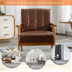 Fauteuil d'appoint capitonné en lin/PU pour salon/chambre, avec pieds en bois