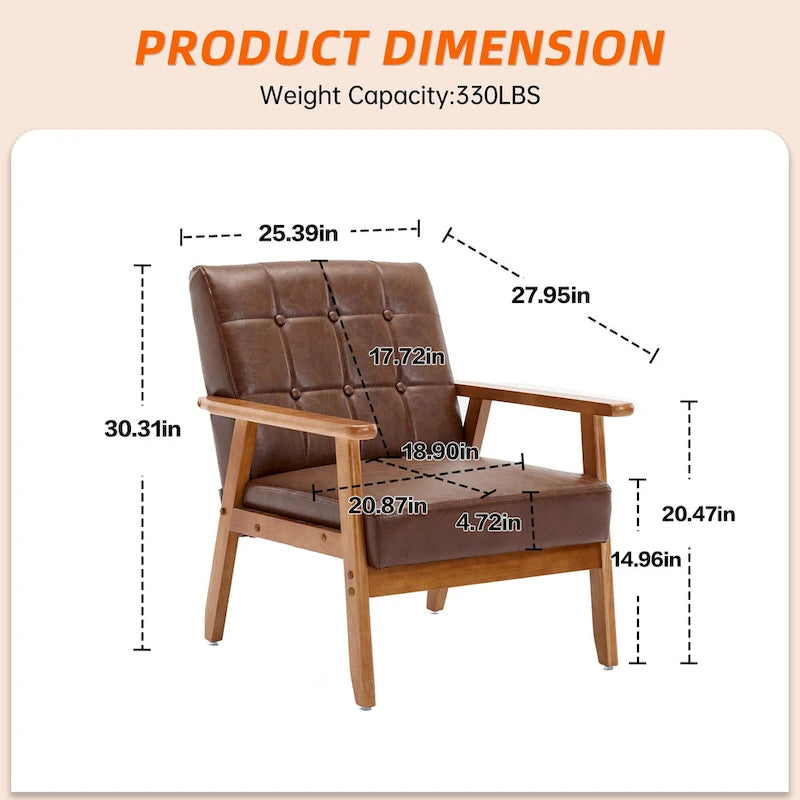 Fauteuil d'appoint capitonné en lin/PU pour salon/chambre, avec pieds en bois