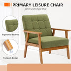 Fauteuil d'appoint capitonné en lin/PU pour salon/chambre, avec pieds en bois