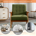 Fauteuil d'appoint capitonné en lin/PU pour salon/chambre, avec pieds en bois