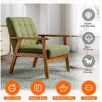 Fauteuil d'appoint capitonné en lin/PU pour salon/chambre, avec pieds en bois