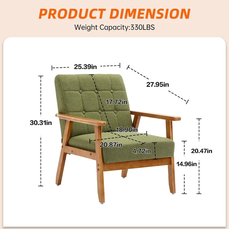 Fauteuil d'appoint capitonné en lin/PU pour salon/chambre, avec pieds en bois