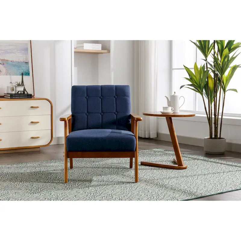 Fauteuil d'appoint capitonné en lin/PU pour salon/chambre, avec pieds en bois