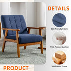 Fauteuil d'appoint capitonné en lin/PU pour salon/chambre, avec pieds en bois