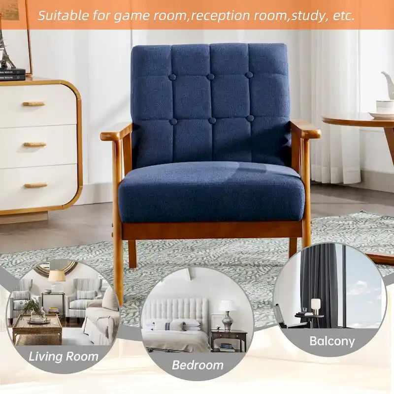 Fauteuil d'appoint capitonné en lin/PU pour salon/chambre, avec pieds en bois