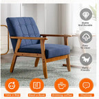 Fauteuil d'appoint capitonné en lin/PU pour salon/chambre, avec pieds en bois