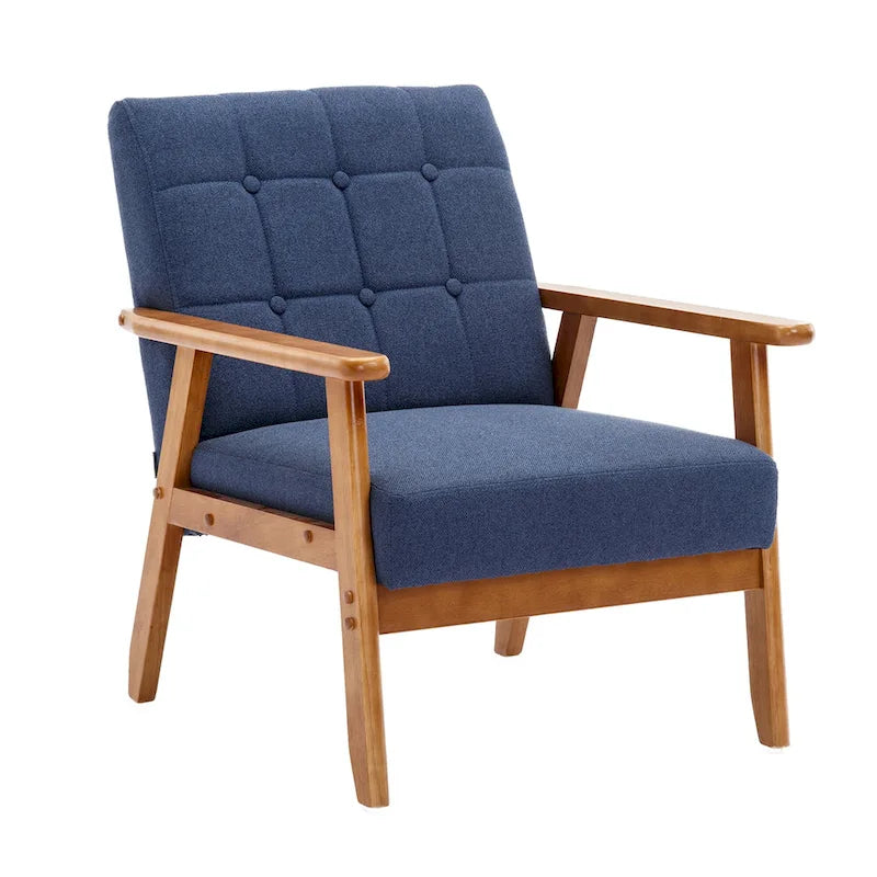 Fauteuil d'appoint capitonné en lin/PU pour salon/chambre, avec pieds en bois