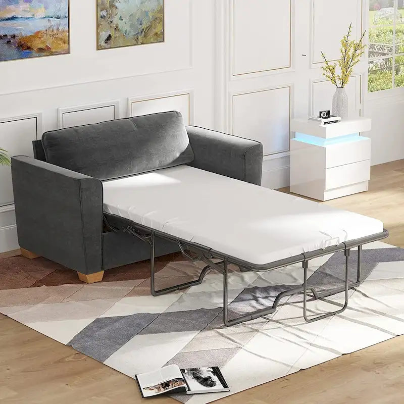 Canapé-lit gigogne moderne Mixoy, canapé-lit deux places en velours