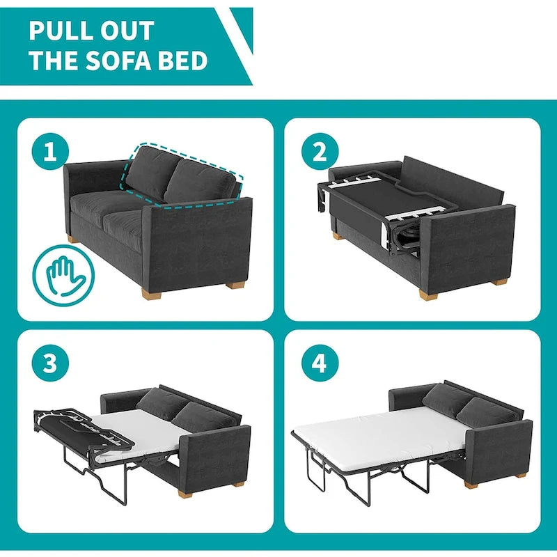 Canapé-lit gigogne moderne Mixoy, canapé-lit deux places en velours