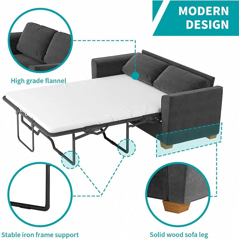 Canapé-lit gigogne moderne Mixoy, canapé-lit deux places en velours