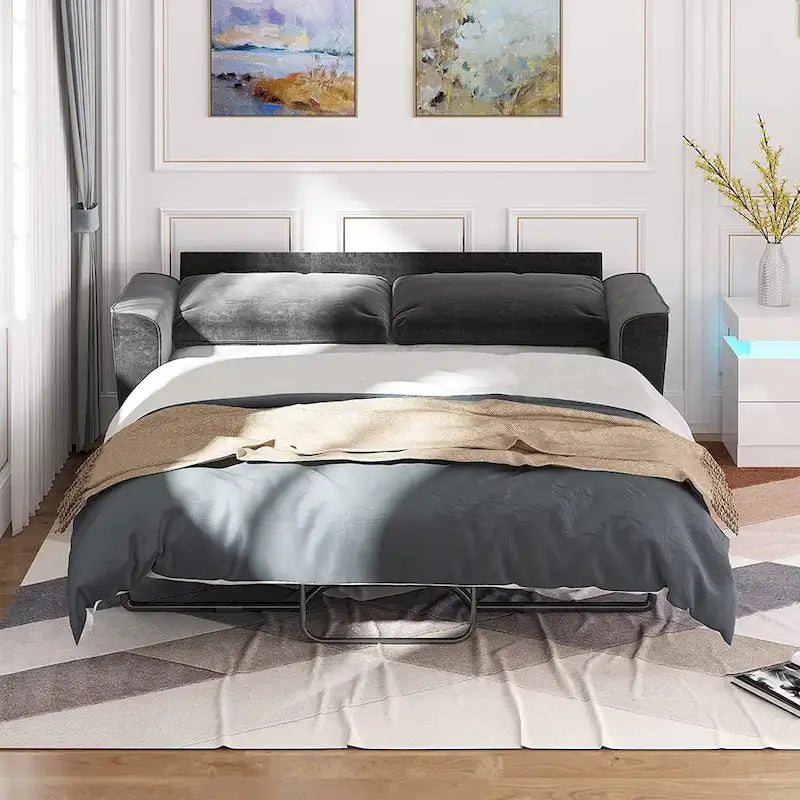 Canapé-lit gigogne moderne Mixoy, canapé-lit deux places en velours