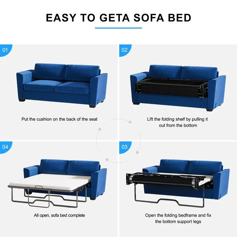 Canapé-lit gigogne moderne Mixoy, canapé-lit deux places en velours