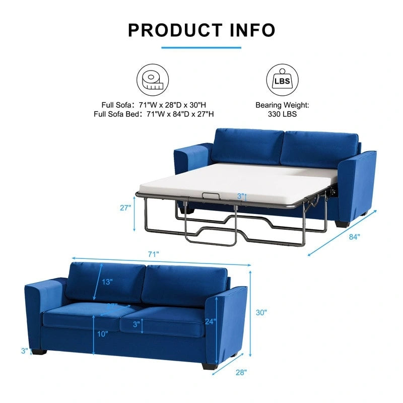 Canapé-lit gigogne moderne Mixoy, canapé-lit deux places en velours