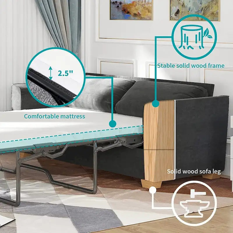 Canapé-lit gigogne moderne Mixoy, canapé-lit deux places en velours