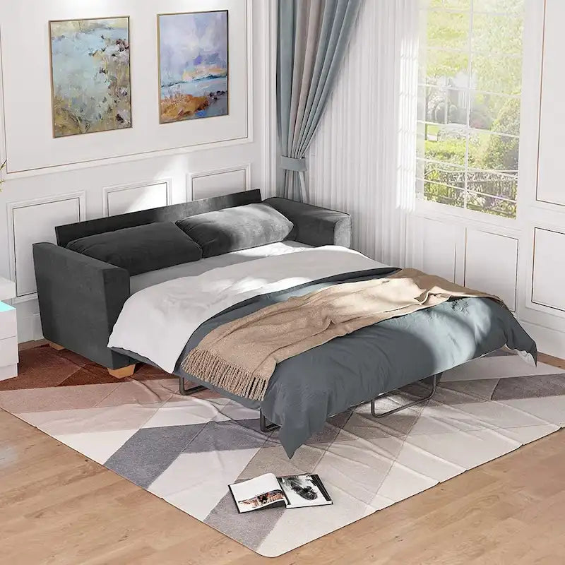 Canapé-lit gigogne moderne Mixoy, canapé-lit deux places en velours