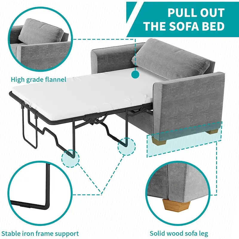 Canapé-lit gigogne moderne Mixoy, canapé-lit deux places en velours