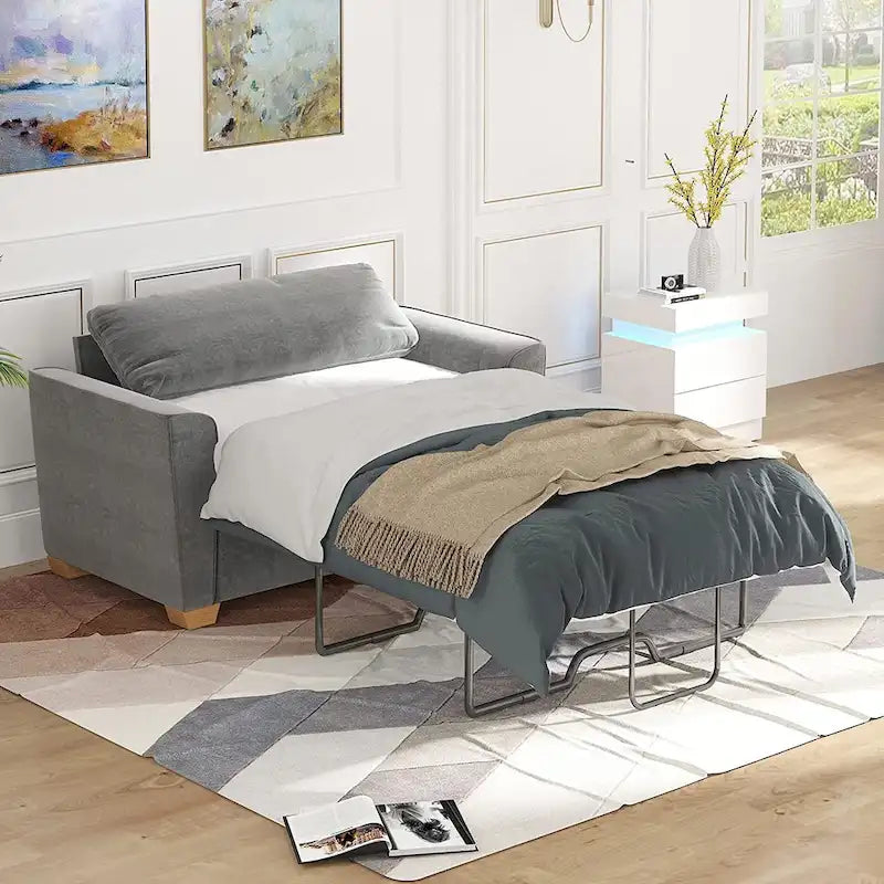 Canapé-lit gigogne moderne Mixoy, canapé-lit deux places en velours