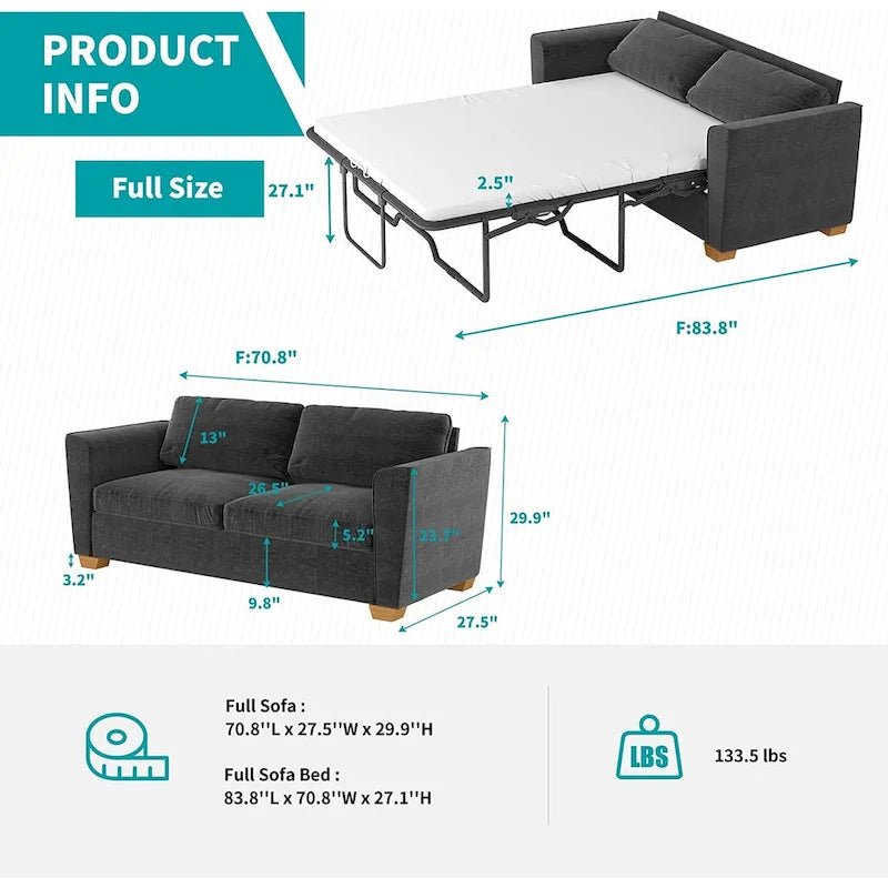 Canapé-lit gigogne moderne Mixoy, canapé-lit deux places en velours