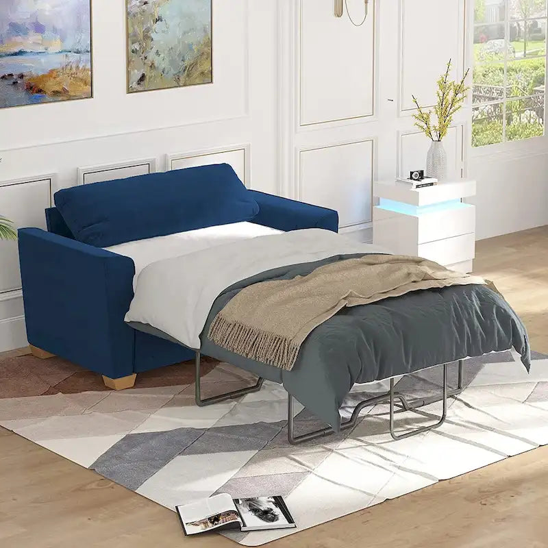 Canapé-lit gigogne moderne Mixoy, canapé-lit deux places en velours