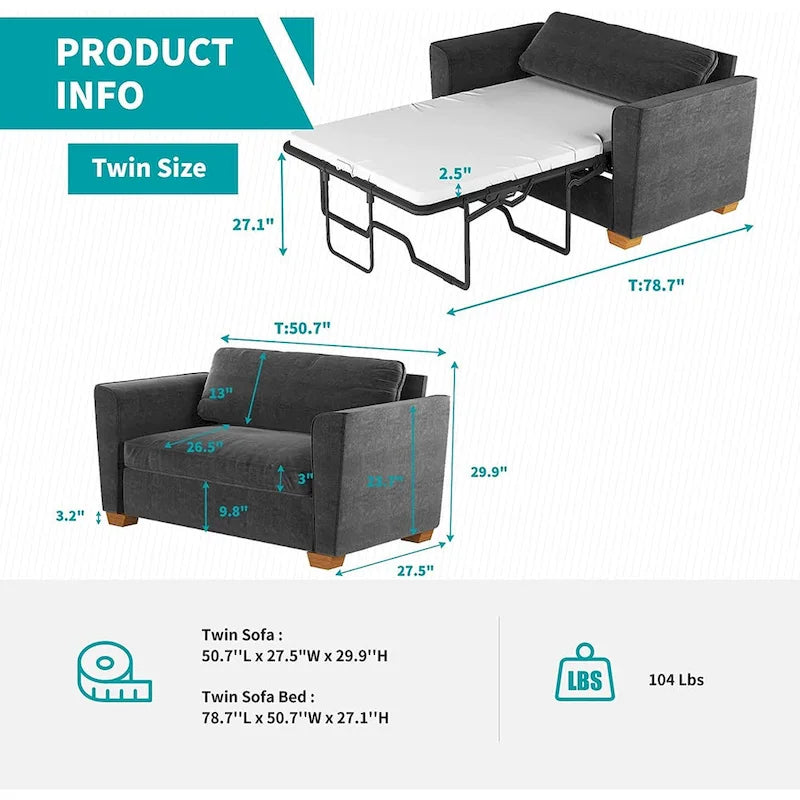 Canapé-lit gigogne moderne Mixoy, canapé-lit deux places en velours