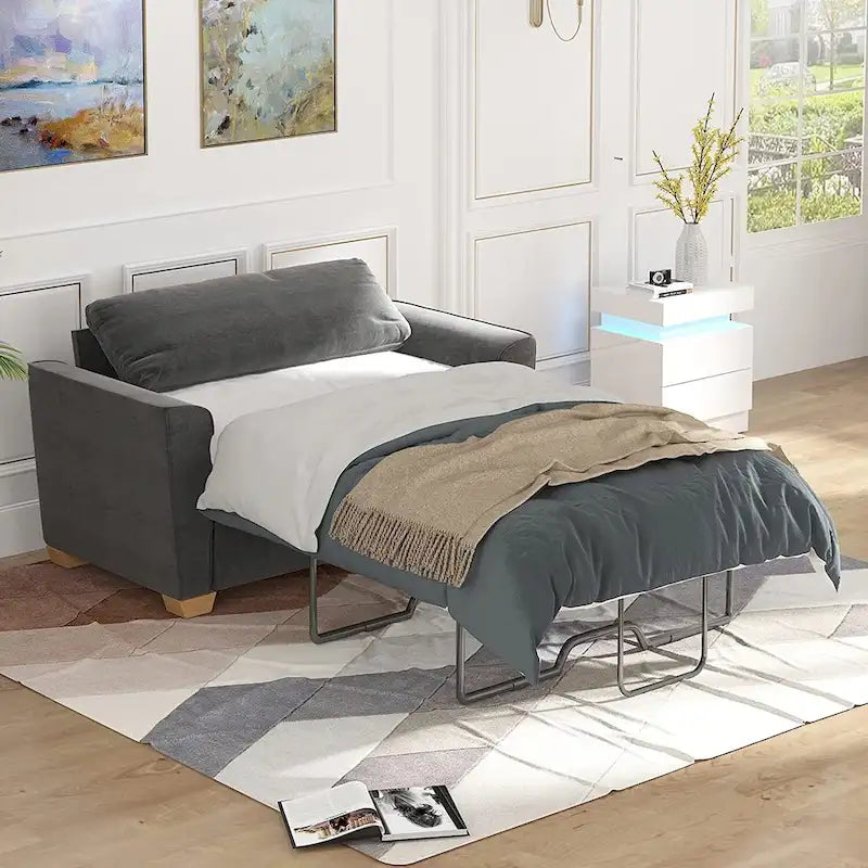 Canapé-lit gigogne moderne Mixoy, canapé-lit deux places en velours