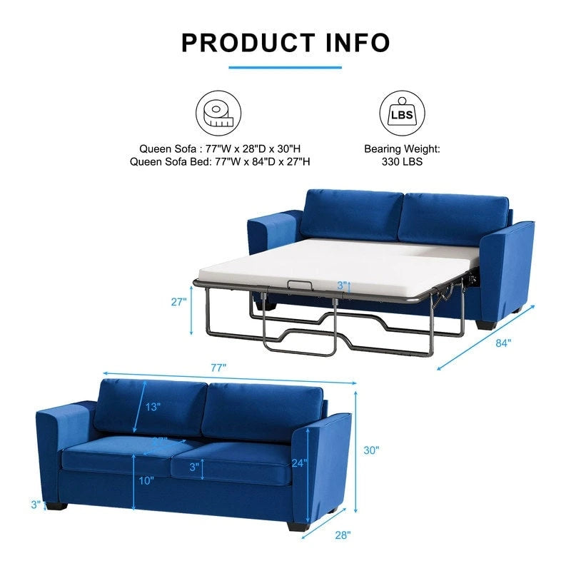 Canapé-lit gigogne moderne Mixoy, canapé-lit deux places en velours