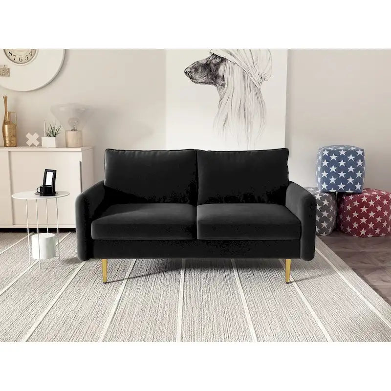 Canapé deux places en velours à accoudoirs carrés de 58 pouces