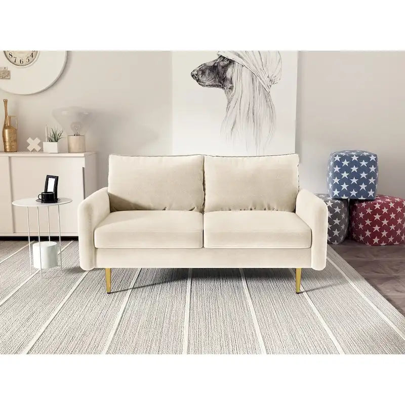 Canapé deux places en velours à accoudoirs carrés de 58 pouces