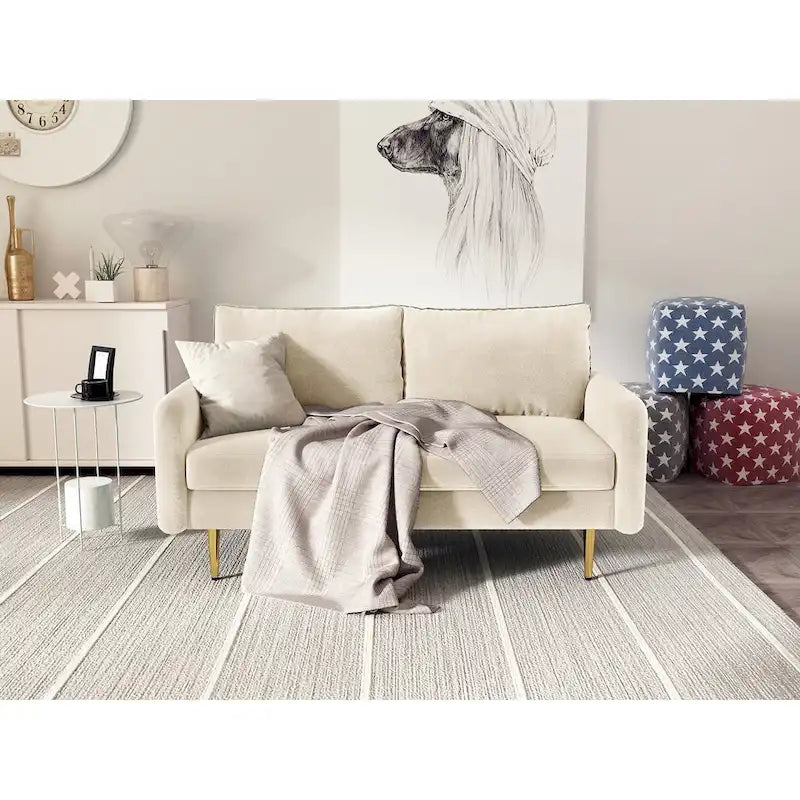 Canapé deux places en velours à accoudoirs carrés de 58 pouces