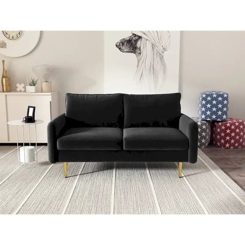 Canapé deux places en velours à accoudoirs carrés de 58 pouces