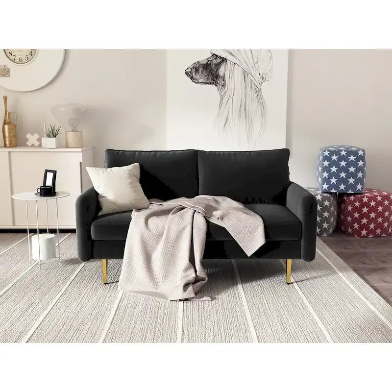 Canapé deux places en velours à accoudoirs carrés de 58 pouces