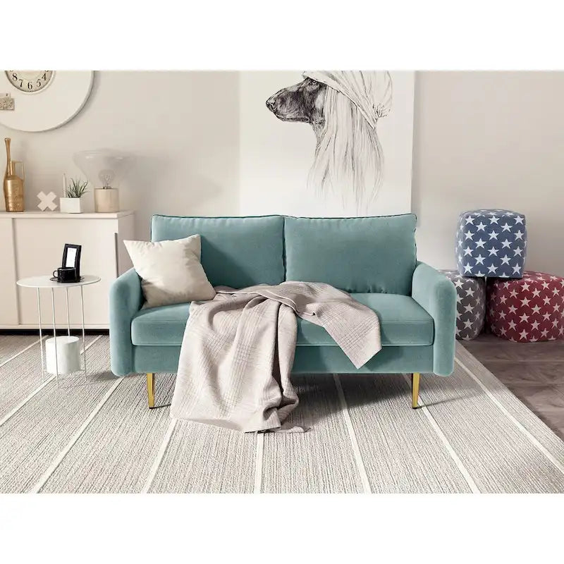 Canapé deux places en velours à accoudoirs carrés de 58 pouces