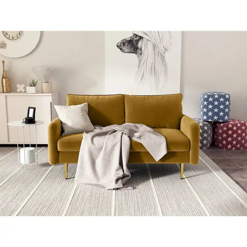 Canapé deux places en velours à accoudoirs carrés de 58 pouces