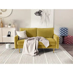 Canapé deux places en velours à accoudoirs carrés de 58 pouces