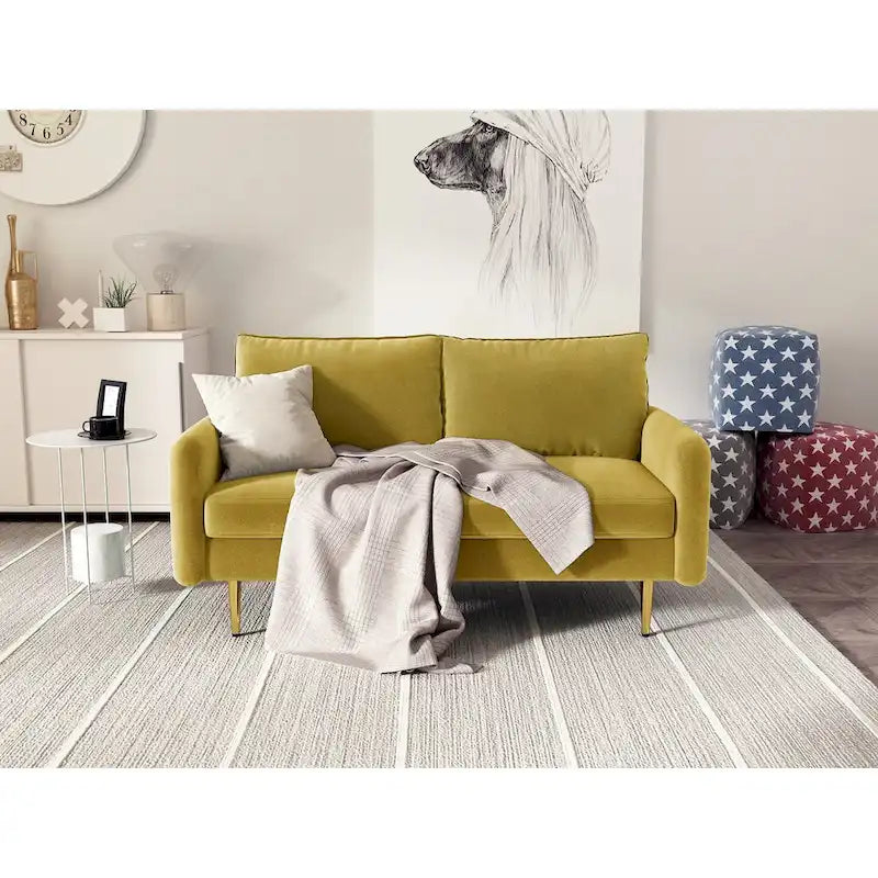 Canapé deux places en velours à accoudoirs carrés de 58 pouces