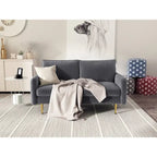 Canapé deux places en velours à accoudoirs carrés de 58 pouces