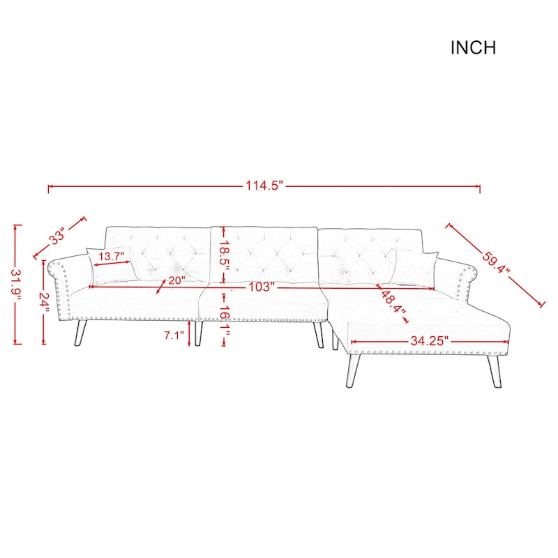 Canapé-lit d'angle convertible en velours Aukfa - 114,5 cm de large