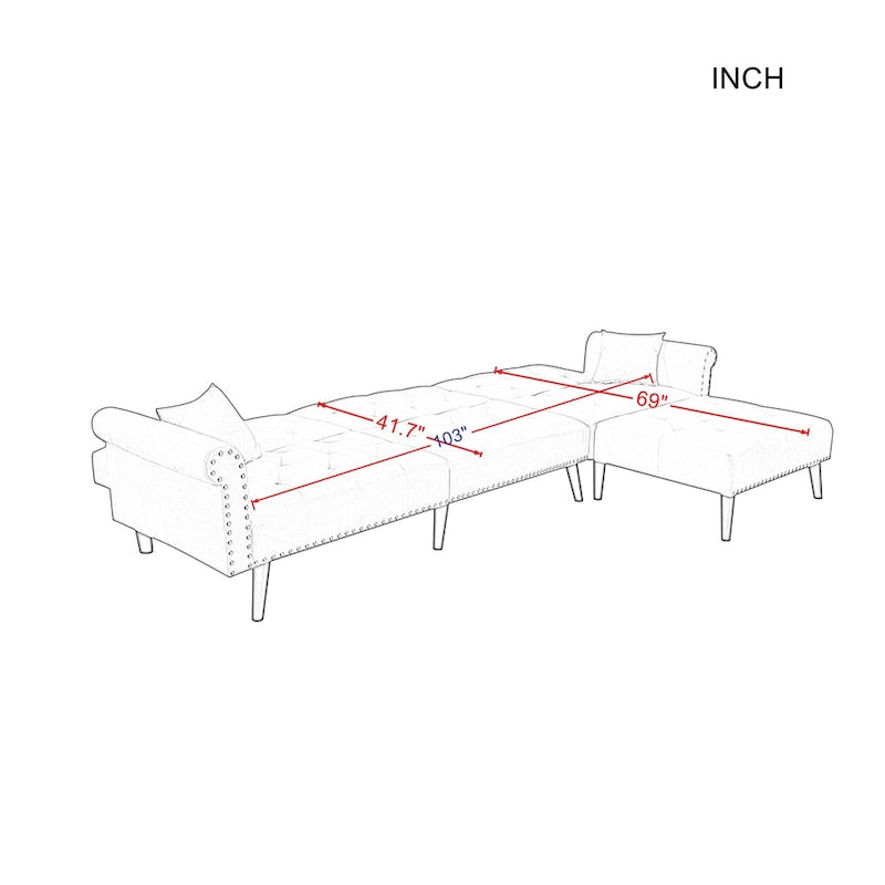 Canapé-lit d'angle convertible en velours Aukfa - 114,5 cm de large