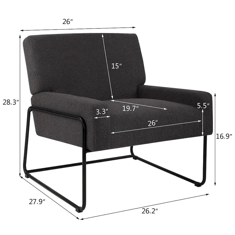 Fauteuil d'appoint en tissu bouclé, fauteuil en laine d'agneau avec structure en métal
