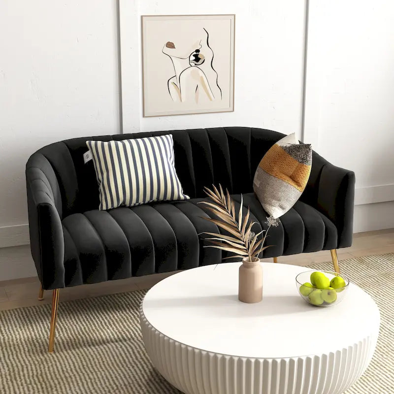 SEYNAR Canapé 2 places moderne, glamour et confortable, pieds en métal incurvés, dossier capitonné