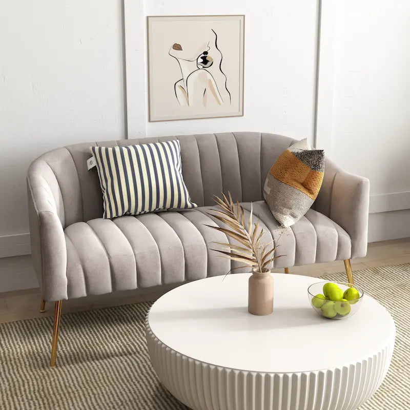 SEYNAR Canapé 2 places moderne, glamour et confortable, pieds en métal incurvés, dossier capitonné