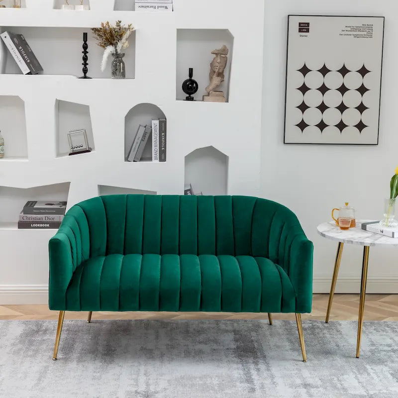 SEYNAR Canapé 2 places moderne, glamour et confortable, pieds en métal incurvés, dossier capitonné