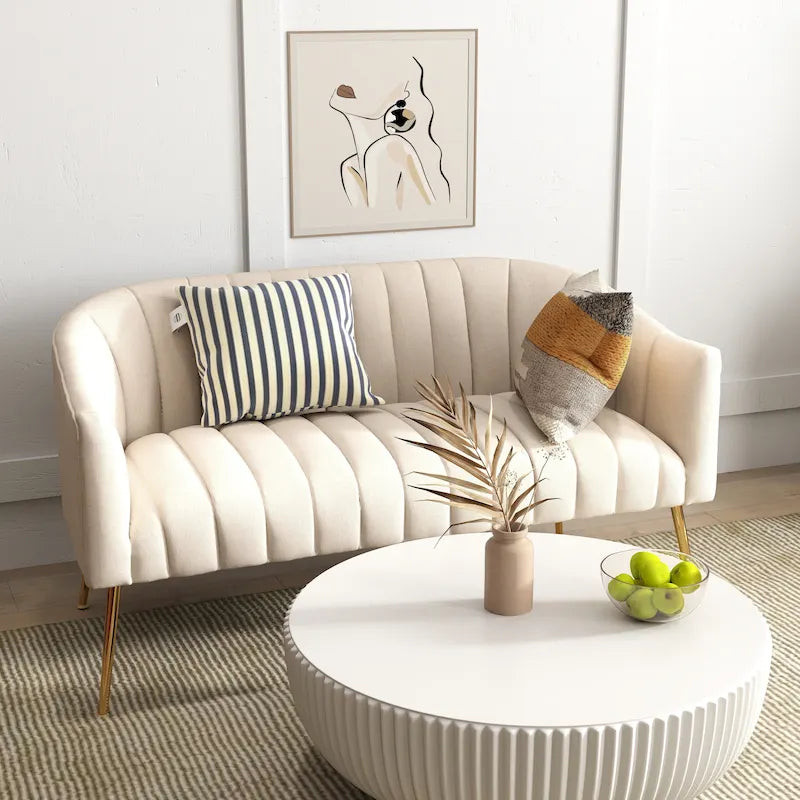 SEYNAR Canapé 2 places moderne, glamour et confortable, pieds en métal incurvés, dossier capitonné