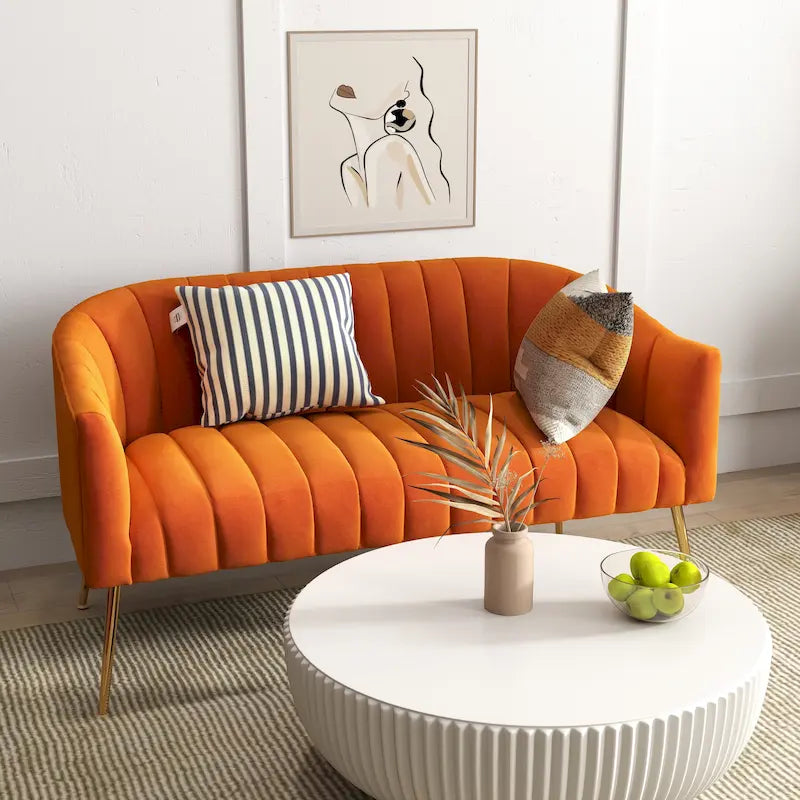 SEYNAR Canapé 2 places moderne, glamour et confortable, pieds en métal incurvés, dossier capitonné