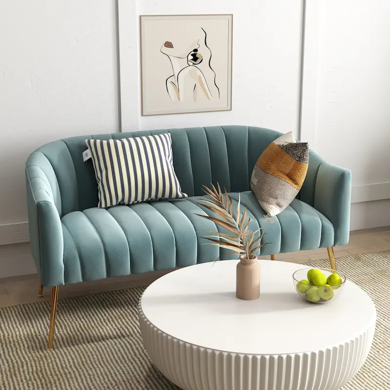 SEYNAR Canapé 2 places moderne, glamour et confortable, pieds en métal incurvés, dossier capitonné