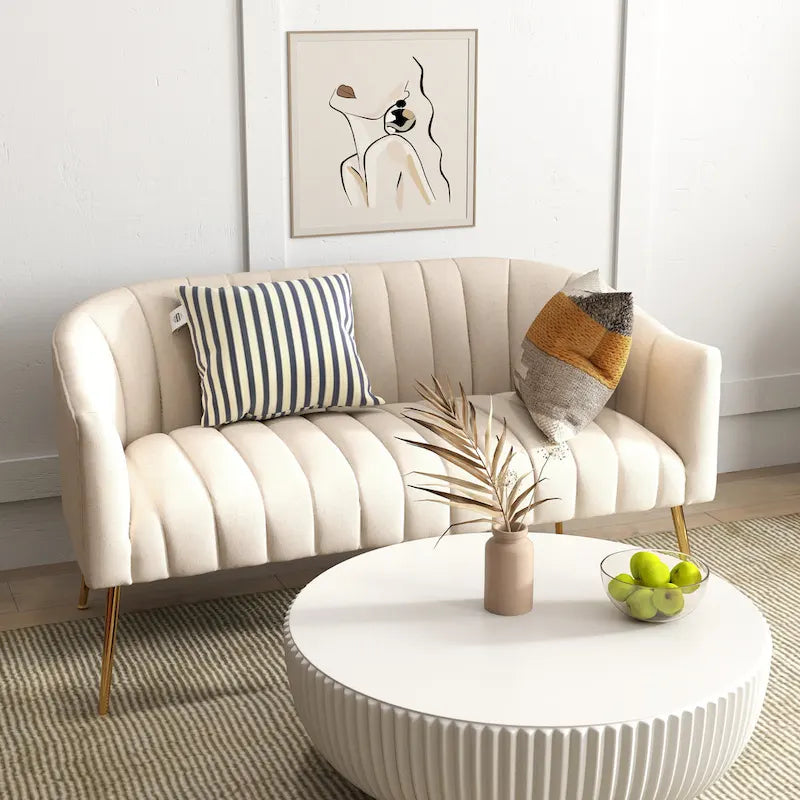 SEYNAR Canapé 2 places moderne, glamour et confortable, pieds en métal incurvés, dossier capitonné